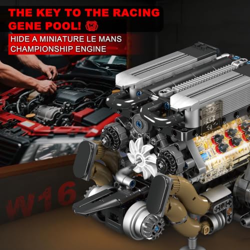 Sosuy W16 Car Engine Model Kit Mini Motor Building Blocks Set that can Runs - color: W16 Engine
