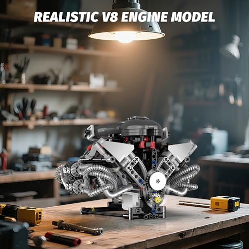 V8 Engine Model Kit that Works Visible Building Blocks Set with APP Control - size: Large