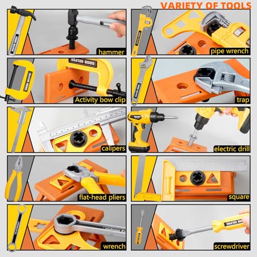 Zealous 48pcs Kids Tool Set with Tool Box & Electronic Toy Drill, Pretend Play Construction Kits for Kids Ages 3-5 Years Old, Toddler Boy Toys - style: C-Toy Tool Box
