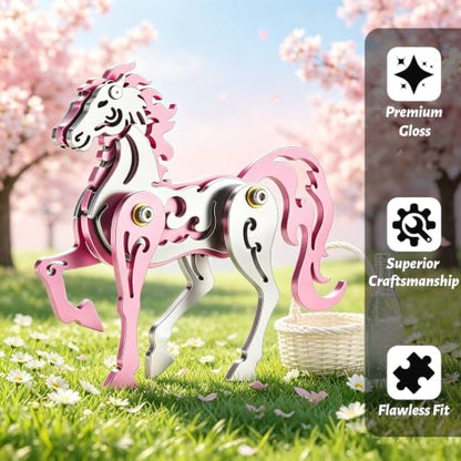 3D Metal Puzzle Mechanical Model Pink Horse Stainless Steel - color: D01-pink Horse