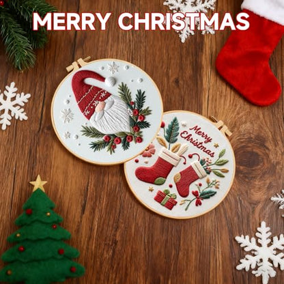 TPZBWG Christmas Embroidery Kit, 4 Pack Cross Stitch Kits,DIY Embroidery Starter Kit for Adults & Beginners, DIY Needlepoint Kit with Embroidery Hoop Thread Needle for Craft Lover Birthday Gifts 1 - color: Christmas-4 Set1