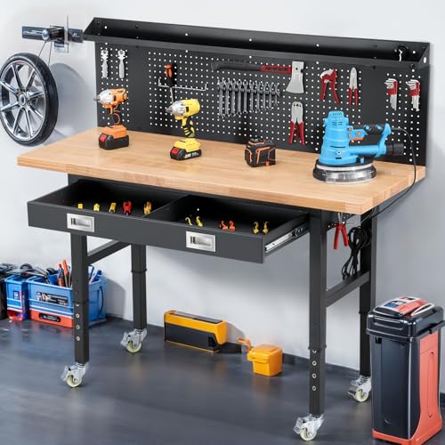 ENJOYWOOD 60" Rolling Workbench with Drawers, Adjustable Height