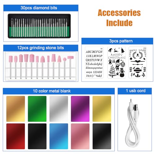 USB Engraving Pen with 47 bits,10Metal Business Card Blanks,Electric Engraver Machine Cordless Engraving Tools Engraved Jewelry Metal Resin Plastic Stone - color: blue