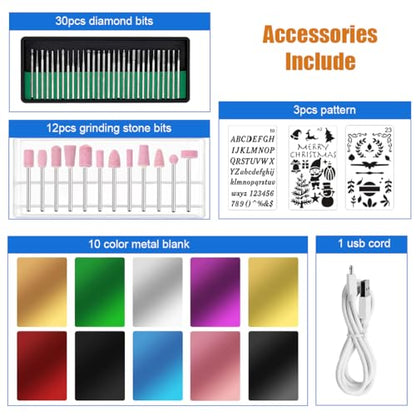 USB Engraving Pen with 47 bits,10Metal Business Card Blanks,Electric Engraver Machine Cordless Engraving Tools Engraved Jewelry Metal Resin Plastic Stone - color: blue