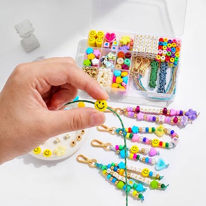 421 PCS DIY Beaded Keychain Making Kit, Bag Charm Craft Supplies – Acrylic Alphabet Bag Beads, Heart Star Flower Shapes, Make Handmade Gifts for Friends Family, Create Zipper Pulls, Making Kit Gifts