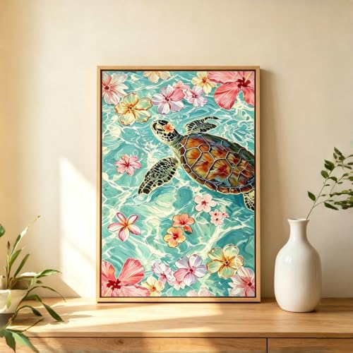 Diamond Art Kits for Adults, Ocean Turtle Flower 5D Diamond Painting Kit - color: KM1244-1