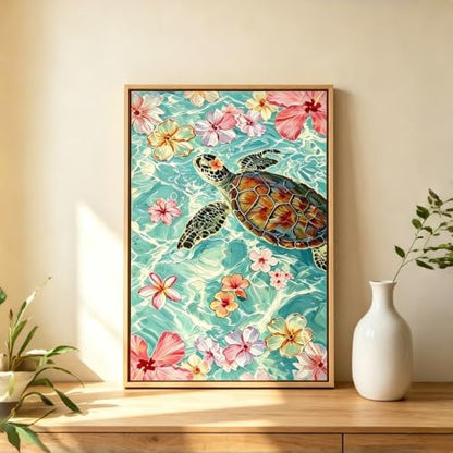 Diamond Art Kits for Adults, Ocean Turtle Flower 5D Diamond Painting Kit - color: KM1244-1