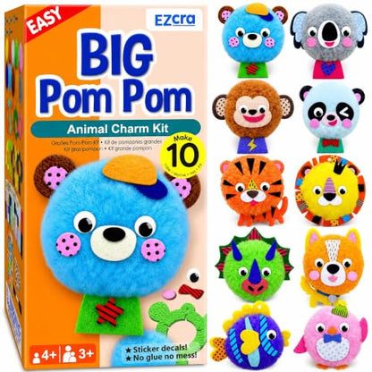 EZCRA Pom Pom Animal Craft Kit - Make 10 Plush DIY Animals - color: Orange