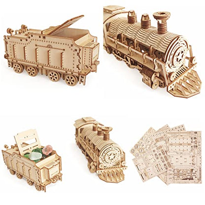 3D Wooden Steam Train Puzzle, DIY Assembly Train Model Kits, Wood Crafts STEM Brain Teaser Puzzle, Steam Train Christmas Birthday Gifts for Adults & Teens - color: Train