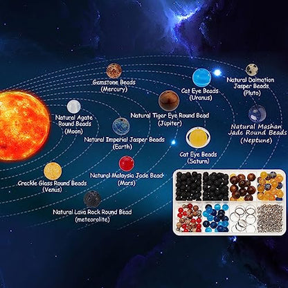 SUNNYCLUE 1 Box 300+Pcs DIY 10 Sets Solar System Bracelets Kit Universe Galaxy The Nine Guardian Planets Bracelet Necklace Tiger Eye Bead Natural Gemstone Beads for Jewelry Making Kits Craft - color: Silver Color Rings Solar System Bracelets Kit Plastic B