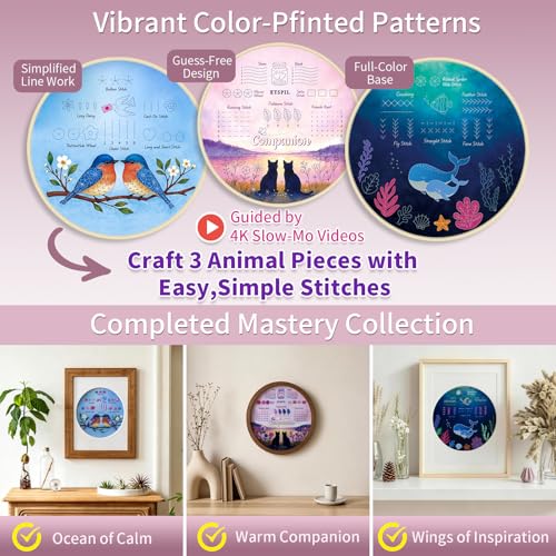 ETSPIL Beginner Embroidery Kit for Adults, Full-Color Print, 4K Video - color: Companion F