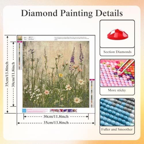 5D Wildflower Floral Diamond Art kits for Adults Beginners 13.8x13.8inch - color: KM1311-1