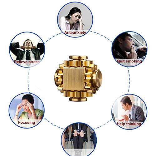 Pure Brass Cube Gears Linkage Anti-Anxiety Fidget Spinner Toy,Metal DIY EDC Meditation Break Bad Habits ADHD Finger Spinning Toy for Kid and Adults,High Speed Precision Brass Material