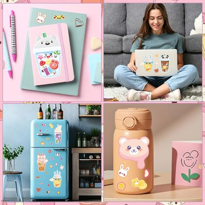 24 Sheets Bubble Tea Make a Face Sticker, Make Your Own Milk Tea Stickers Drink Mix and Match Sticker for Home School Classroom Crafts Activities Reward Birthday Party Favors - style: Bubble Tea