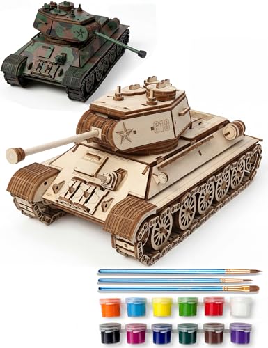 BOOZUU 3D Wooden Tank Puzzle with Rotating Turret for Adults