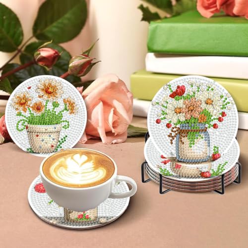 8 PCS Diamond Art Coasters Kit for Adults, Flower Diamond Painting Coasters - color: Flower-4