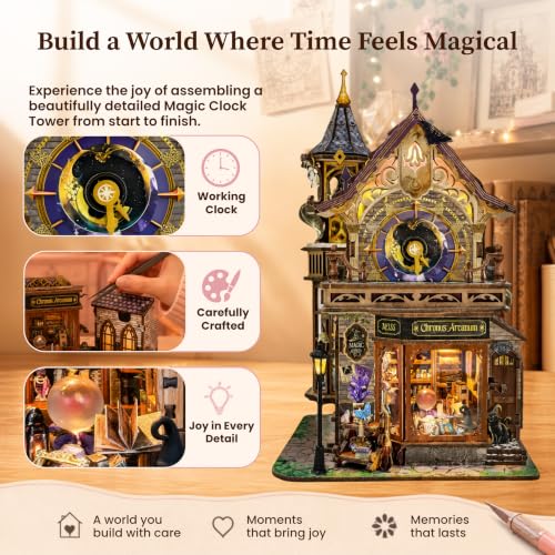 nooktales Magic Clock Tower Book Nook Kit | 365-piece DIY with LED Light