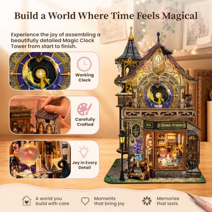 nooktales Magic Clock Tower Book Nook Kit | 365-piece DIY with LED Light