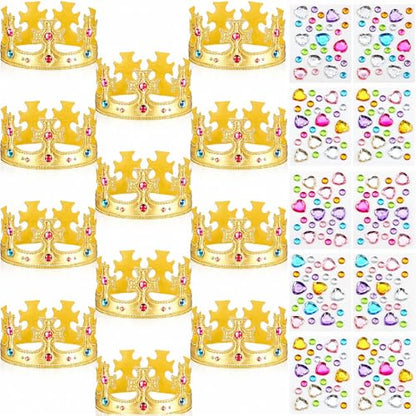 Yaomiao 22 pack DIY Crowns Set Include 12 Pcs Foam Princess Crowns and 10 Pcs Diamond Sticker for Kids - color: Gold, style: Cross