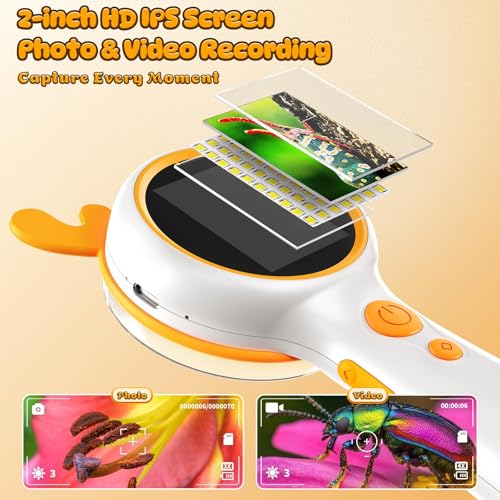 Kids Microscope Orange Deer - Digital Handheld STEM Kit & 1080P Camera (600x Zoom) - Portable Science Toy for Outdoor Camping & Backyard Fun - Gift for Boys & Girls Age 5-12