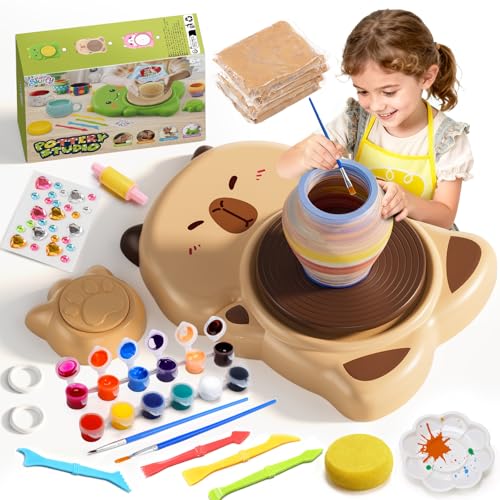 Capybaras Pottery Wheel Kit for Kids with Foot Pedal for Kids Ages 6-12 - color: Brown C