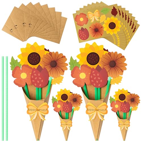 BeYumi Fall Flower Bouquet Craft - 24Pcs Fall Flower Bouquet Craft Kit for Kids Make Your Own Thankful Florals Kit Autumn Thanksgiving Appreciation DIY Gift Set School Classroom Home Fun Activities