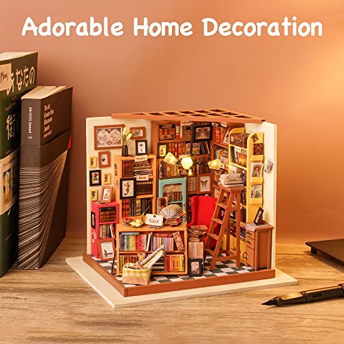 ROBOTIME DIY Miniature House Kit Miniature Dollhouse Kit Tiny House Kit for Adults Library House Kits Best Birthday Gifts for Teens(Sam's Study) - color: Sam's Study