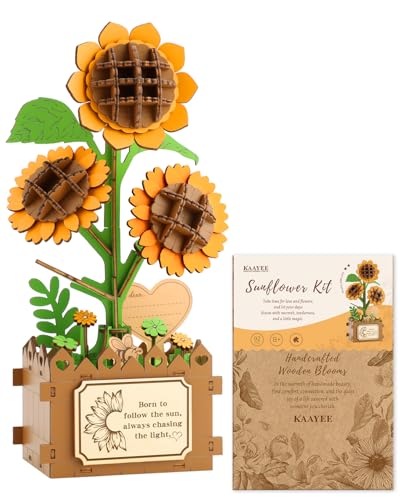 3D Wooden Puzzle Sunflower Potted Plant, 92 PCS 3D Puzzles for Adults DIY Handcraft Kit, Creative Flower Series Home Office Decor, Positivity Hope Symbol, for Lovers Friends Colleagues - color: Sunflower Kit