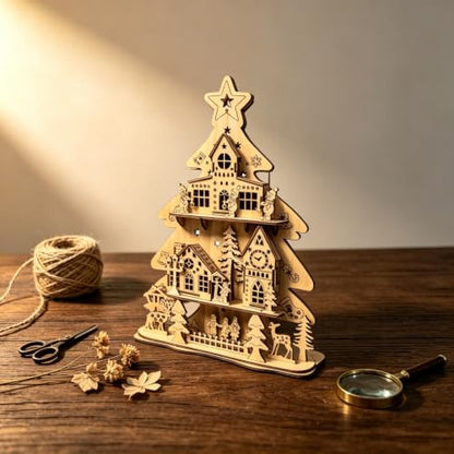 3D Wooden Puzzles for Adults - DIY Christmas Tree Village Kit - color: Christmas Treehouse