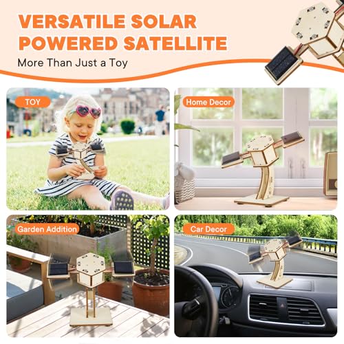 STEM Toys for Kids Ages 8-14 | 3D Wooden Solar Satellite Model Building Kit, DIY Rotating Space Craft Science Project, Creative Educational Gift for Boys Girls - Build & Learn Engineering Skills