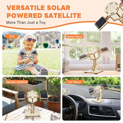 STEM Toys for Kids Ages 8-14 | 3D Wooden Solar Satellite Model Building Kit, DIY Rotating Space Craft Science Project, Creative Educational Gift for Boys Girls - Build & Learn Engineering Skills