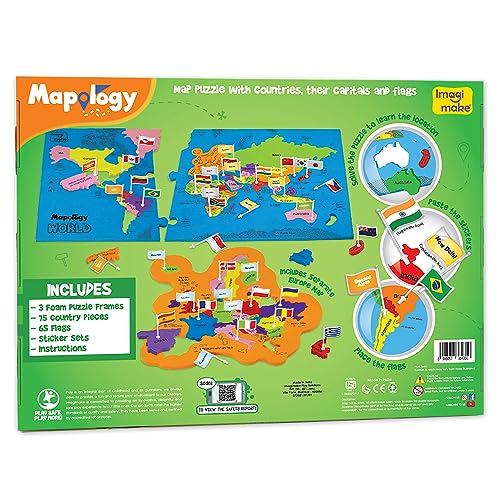 Imagimake Mapology World Map Puzzle - Includes Country Flags & Capitals | Fun Jigsaw Puzzle Kids Ages 5-8 | Educational Toys for Ages 8-13 | Geography Gifts for Girls & Boys 5, 6, 7, 8, 9, 10, 11, 12 - style: World with Capitals