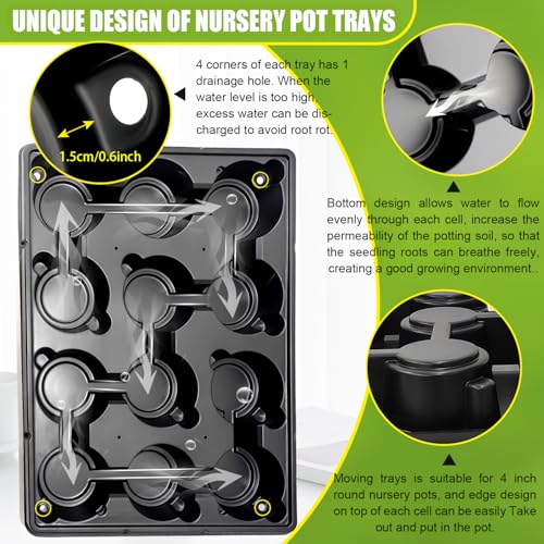 36 Pack 4 Inch Clear Plant Pots & 3 Pack 12 Cell Nursery Pot Trays with Humidity Dome and Growing Lights for Seed Starting, Germination, Seedling Propagation Plant Growing, Sturdy Gardening Kit 3 Sets - color: Black + Clear, size: 4 Inch 36 Pack Pots & 3