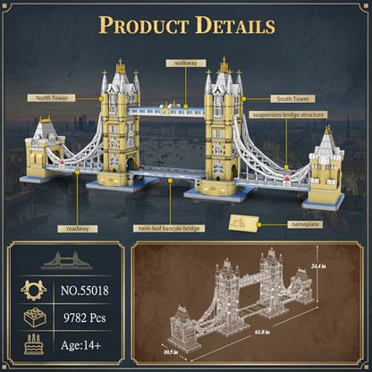 Reobrix Tower Bridge Building Set 55018, 9782 PCS London Landmark Architecture Model Kit for Adults, Challenging Collectible Building Blocks for Home Office Decor, Gifts for Teens 14+