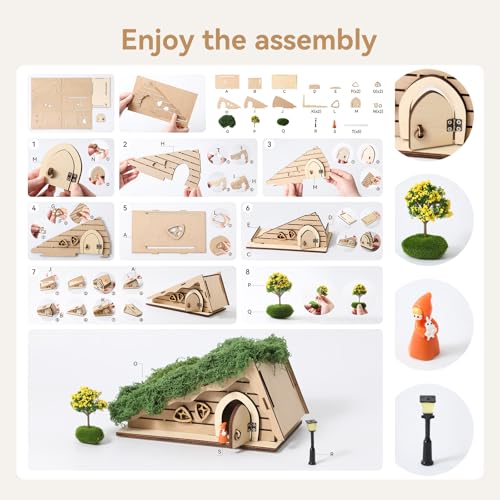 Mamimami Home Miniature Fairy Garden House, DIY Wooden House Building Kits, Magical Fairy Doors Handmade Christmas Decorations, Gifts for Family and Friends