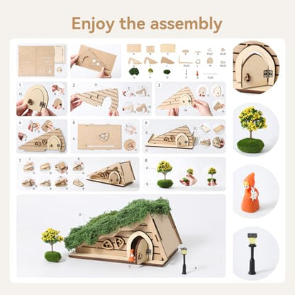 Mamimami Home Miniature Fairy Garden House, DIY Wooden House Building Kits, Magical Fairy Doors Handmade Christmas Decorations, Gifts for Family and Friends