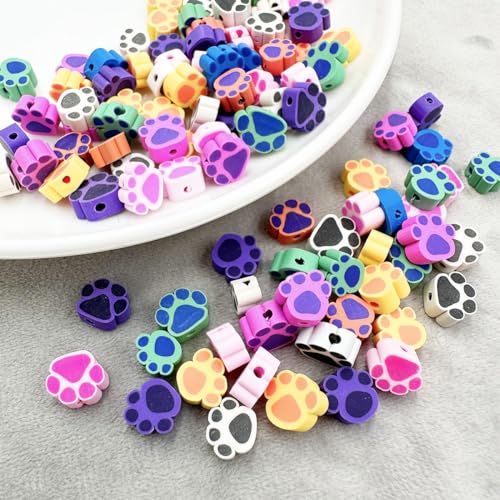 100Pcs Bear Paw Handmade Polymer Clay Beads, 10mm Polymer Clay Spacer Beads for Women Jewelry Making DIY Charms Bracelet Necklace Hair Clip Accessories Handmade Craft - color: bear paw