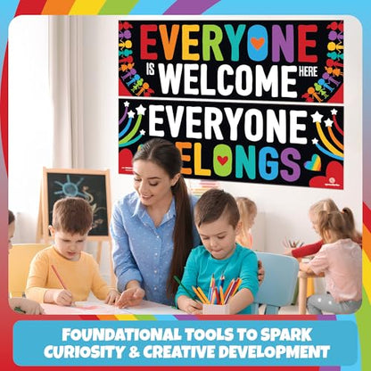 Sproutbrite 2 Pack 13.5” x 39” Welcome Posters for Classroom - color: Everyone Welcome