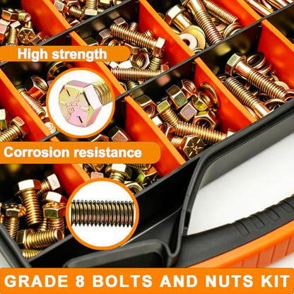 859PCS Grade 8 SAE Bolt Assortment Kit with Storage Box, Heavy-Duty Yellow Zinc Plated Alloy Steel Hex Bolt Set, Nuts with Flat & Lock Washers (1/4-20,5/16-18,3/8-16,1/2-13) for Home Improvement - size: 859pcs 1/4-20,5/16-18,3/8-16,1/2-13