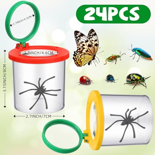 Silipull 24 Pcs Bug Jar Viewer Magnifying Insect Box Magnifier Bug Container Bulk Insect Container Cage(Yellow, Red) - color: Yellow, Red