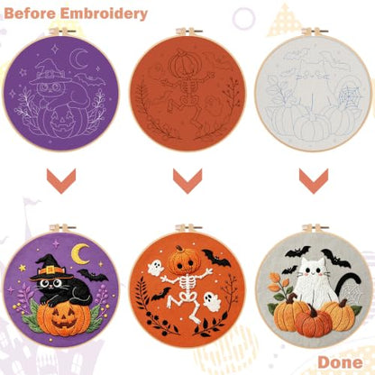 Nuberlic 3 Pack Halloween Embroidery Kit for Beginners - color: Halloween