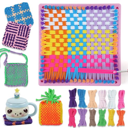 QPOU Weaving Loom Kit for Girls - Creative Toy Gift for Kids Ages 6-8 8-12, DIY Craft Kit to Make Potholders and Bracelets, Arts and Crafts Knitting Set for Beginners