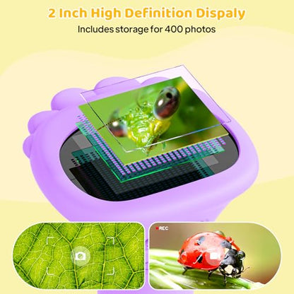Ashfly Microscope for Kids 200x Zoom 2-Inch HD Kids Microscope Camera - STEM Learning Kit | Portable Science Tool | Perfect for Ages 3-12 Girls | Purple - color: Purple