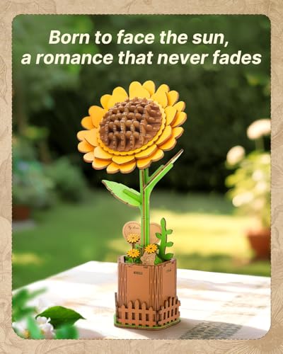 Kaayee 3D Wooden Flower Puzzles Sunflower, Wood Flowers Craft for Adults - color: Sunflower