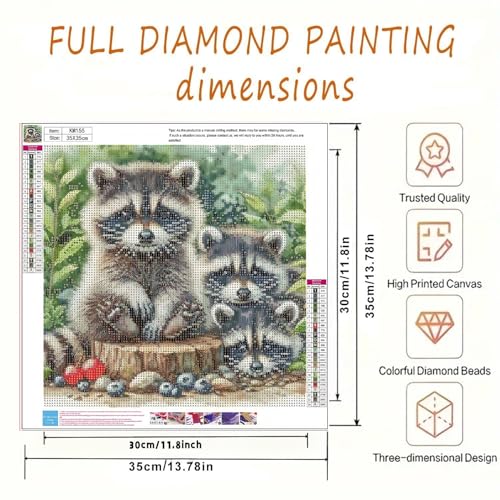 5D Animals Diamond Painting Kits for Adults,Raccoon Family Diamond Art Kits - color: KM155-1