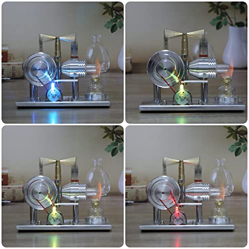 Sunnytech Hot Air Stirling Engine Motor Model Imagination Development Educational Toy Electricity Generator Colorful LED SC (SC02M)