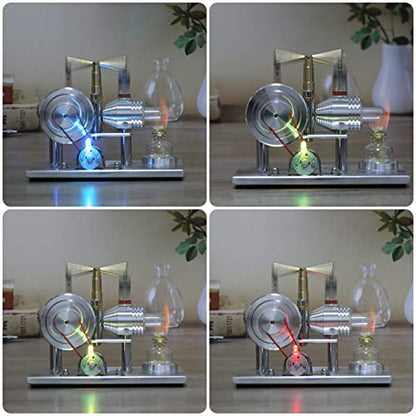 Sunnytech Hot Air Stirling Engine Motor Model Imagination Development Educational Toy Electricity Generator Colorful LED SC (SC02M)