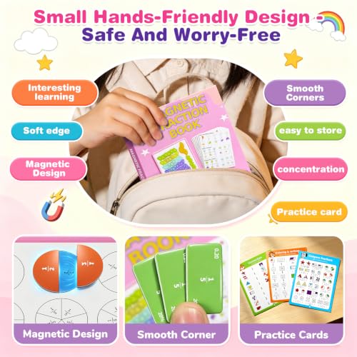 homicozy Magnetic Fraction Playbook for Kids 6-12, Visual Fraction Tiles - color: Pink