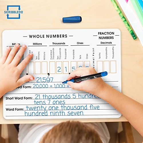 SCRIBBLEDO Place Value Board 9" x 12" Double Sided Dry Erase Boards for Kids for Teaching Place Values from Billions to Decimal Numbers Math Manipulative Lapboard for Home School and Classroom - style: 1 Board