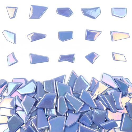 Youway Style 200g Iridescent Glass Mosaic Tiles for Crafts Bulk,Sky Blue - color: Sky Blue, size: 200g